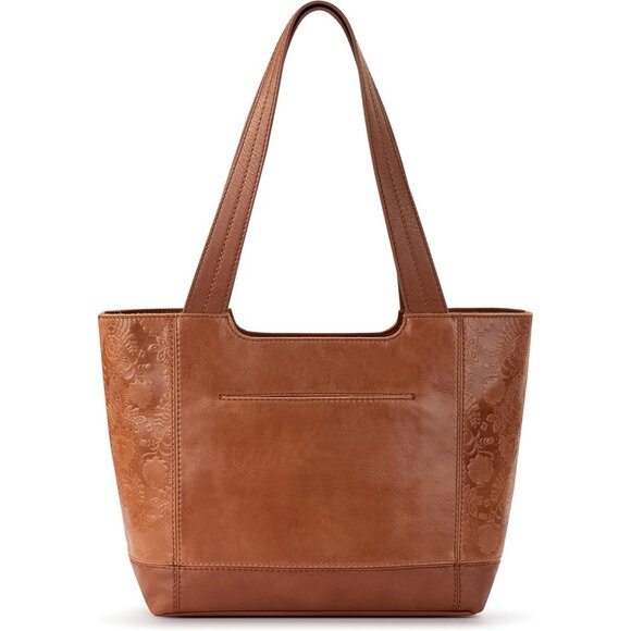 De Young Luxury Leather Tote in Tobacco Floral - Spacious & Eco-Friendly Handbag - Picture 3 of 6